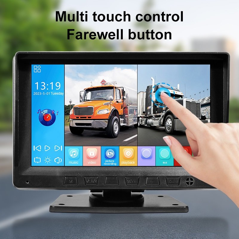 7inch MP5 BSD Kits Blind Spot Audible and Visual Alarm Monitoring System IPS Touch Screen with 2pcs 1080p Camera for Vehicle