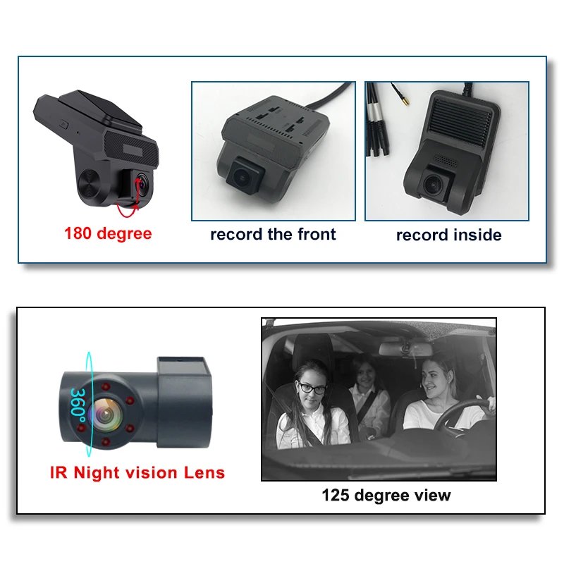 Driver Fatigue Sleeping Alarm Proximity Warning System Vehicles 3 Channel Cmsv6 Dual Cams 4g AI Car Dash Cam Support DMS ADAS