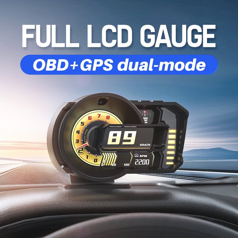 Lancol A590 Smart Gauge GPS Tracking Dual System OBD+GPS Full LCD Display Security Recorder Car Head Display Water Temperature
