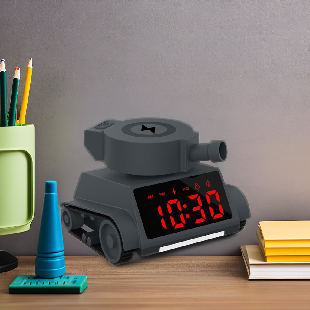 New Design Electric Tank Toy Light up Plastic Battery Duanl Alarm Clock Tank Multifunctional Mobile Wireless Charger