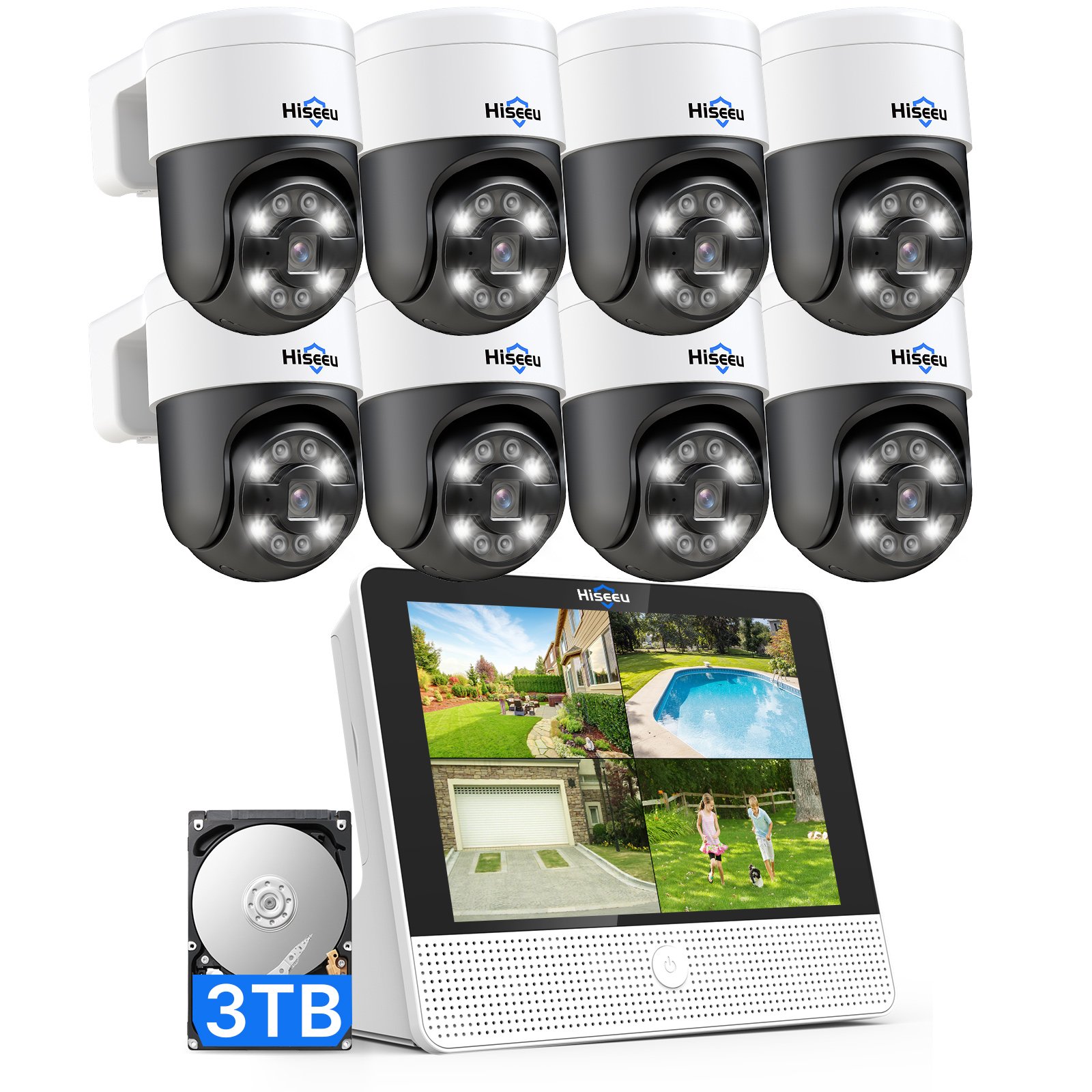 Hiseeu 5MP Ptz POE Camera 12 Inch Monitor Nvr Security Camera System Outdoor