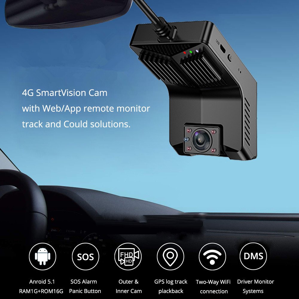 1080p Resolution 4G Smart Dual DVR Dashcam GPS Night Vision Parking Surveillance Fleet Manament Web/App Remote Monitor Cars