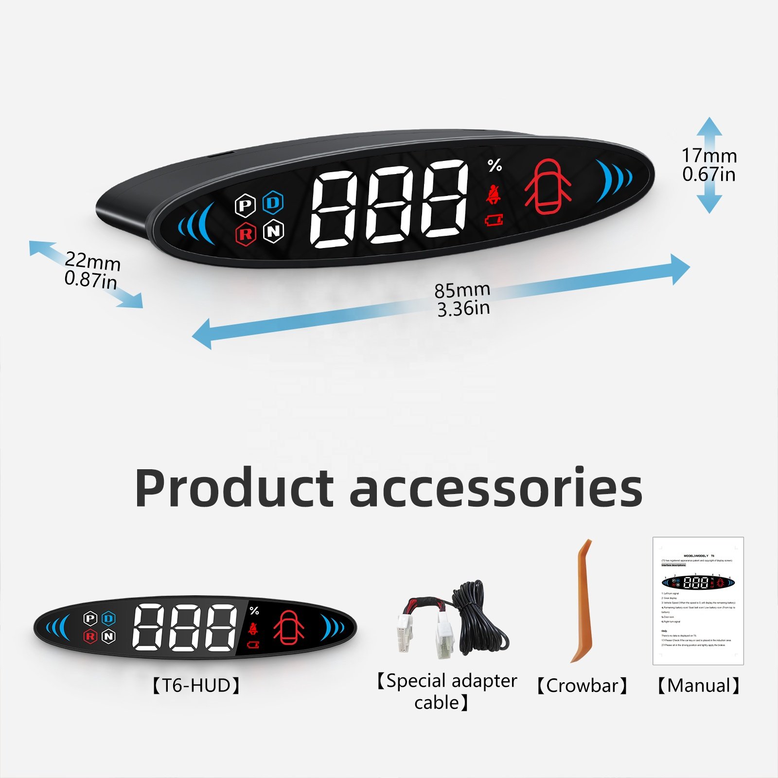 WiiYii 2025 Hot Sale Auto Electronics Smart HUD T6 Model Multi-Function LED Head up Display for Cars Speed Gauge Tesla Model 3 Y