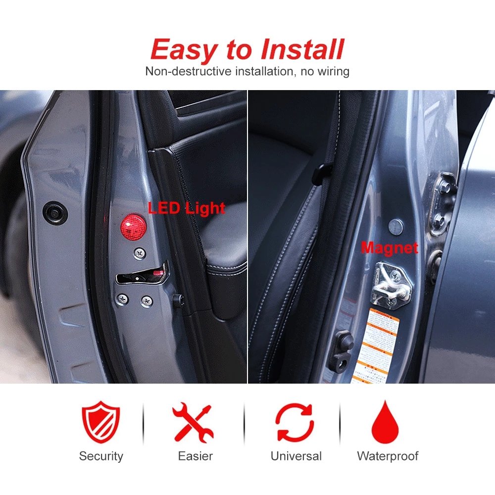 Universal LED Car Opening Door Safety Warning Anti-collision Lights Magnetic Sensor Strobe Flashing Alarm Lights Parking Lamp