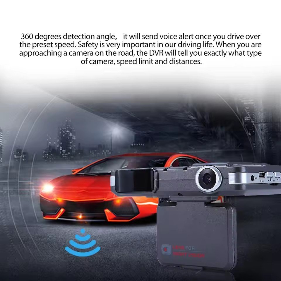 Car Radar Detector With TFT Screen Signature Antiradar System Video Recorder & Rearview Mirror Camera English Menu & Speed Alarm