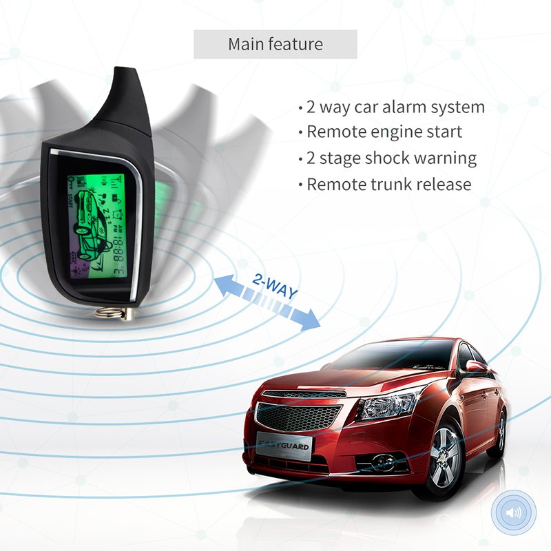 EASYGUARD EC205 2 Way LCD Pager Display Remote Engine Start Shock Alarm Warning Remote Start Car Alarm System