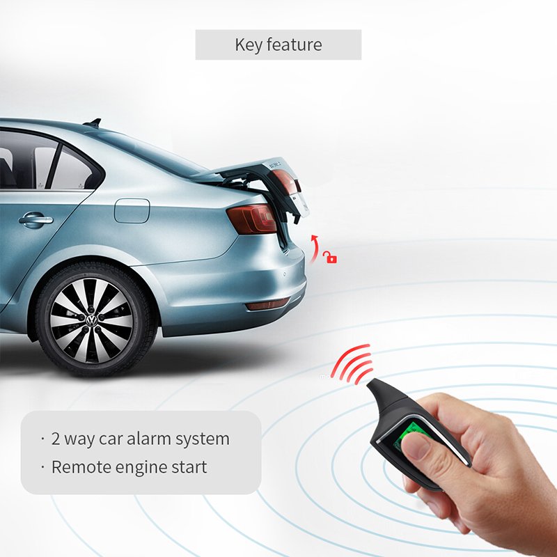 EASYGUARD EC205 2 Way LCD Pager Display Remote Engine Start Shock Alarm Warning Remote Start Car Alarm System