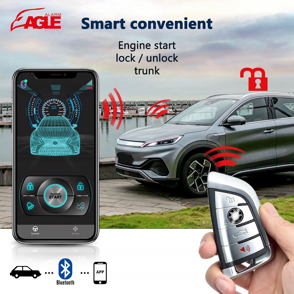 Smart Keyless Entry Remote Engine Start Stop System PKE Car Alarm with Mobile Phone APP Control