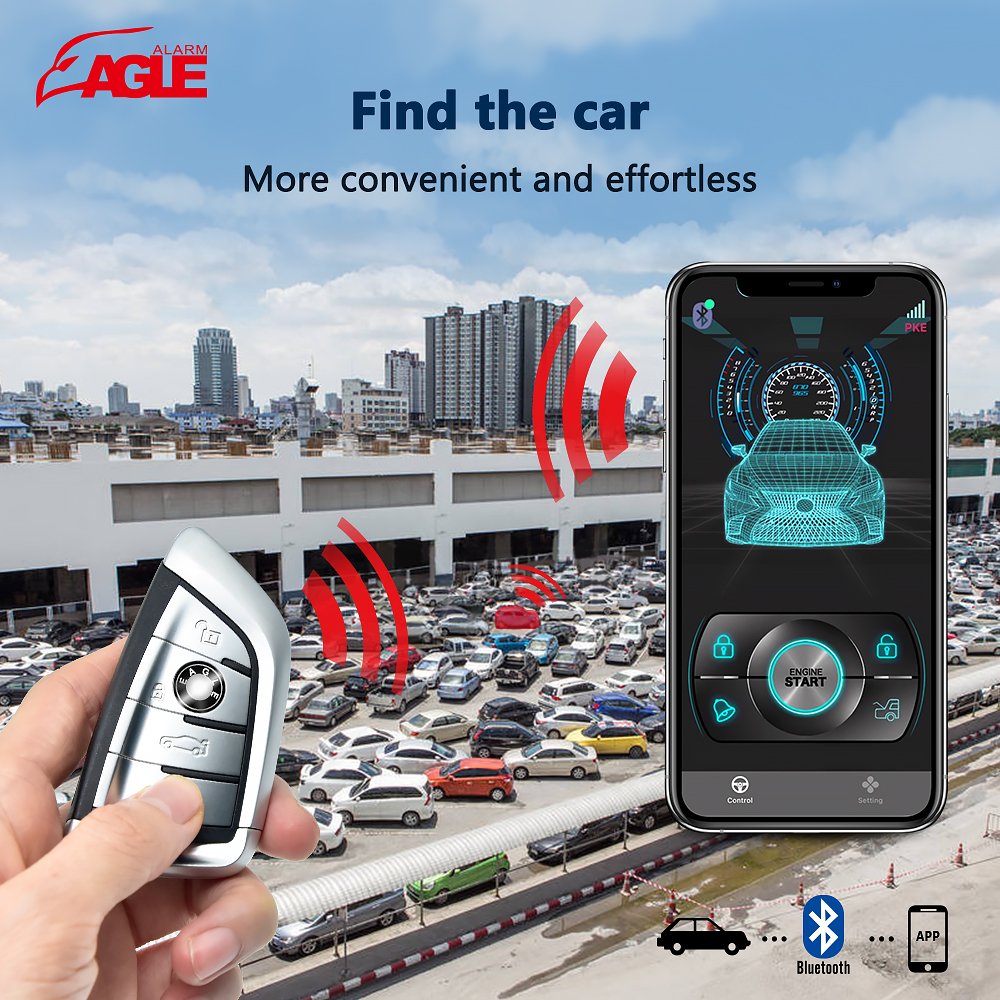 Smart Keyless Entry Remote Engine Start Stop System PKE Car Alarm with Mobile Phone APP Control