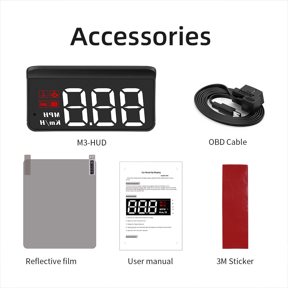 WiiYii 2024 Top Selling OBD2 Windshield HUD M3 Sensor Digital Head-Up Display Automotive Projector Speedometer Clock for Cars