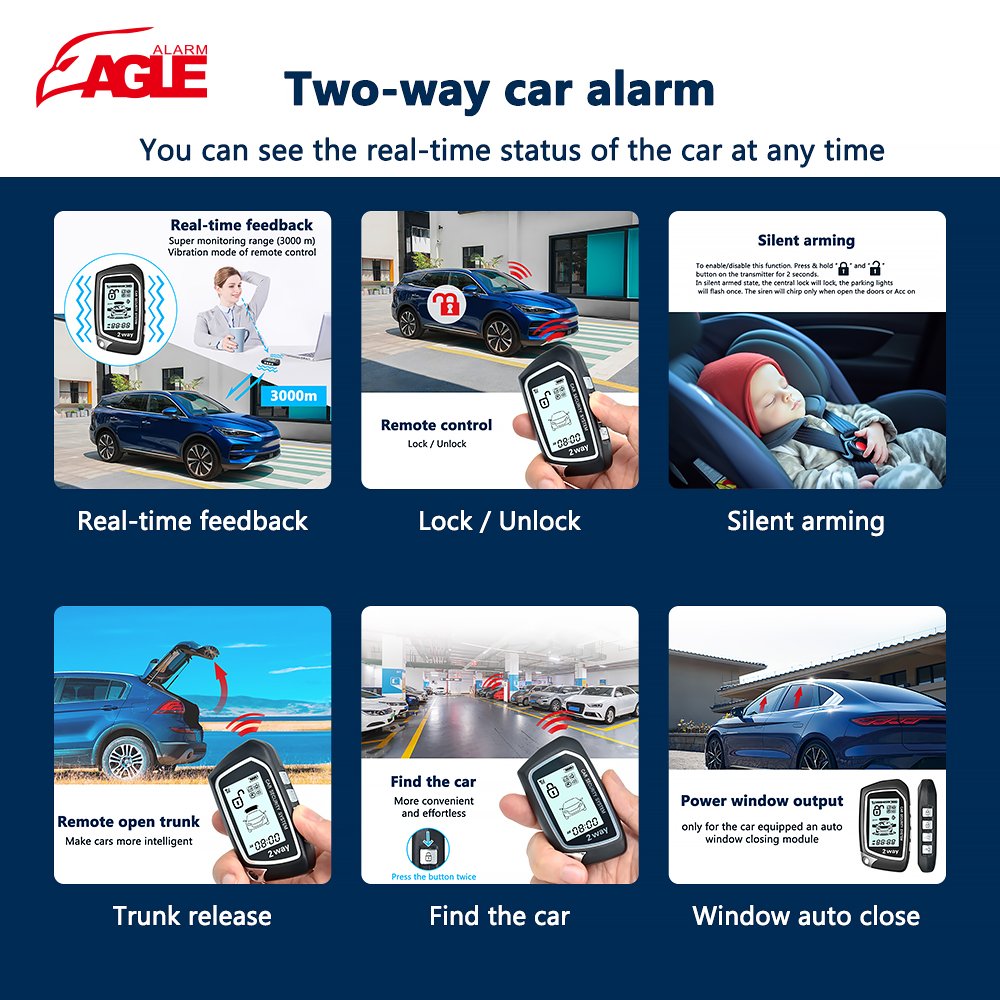 Auto Long Range Security Keyless Entry 2 Way Alarme Auto Car Remote Start Alarm Bt tracker System