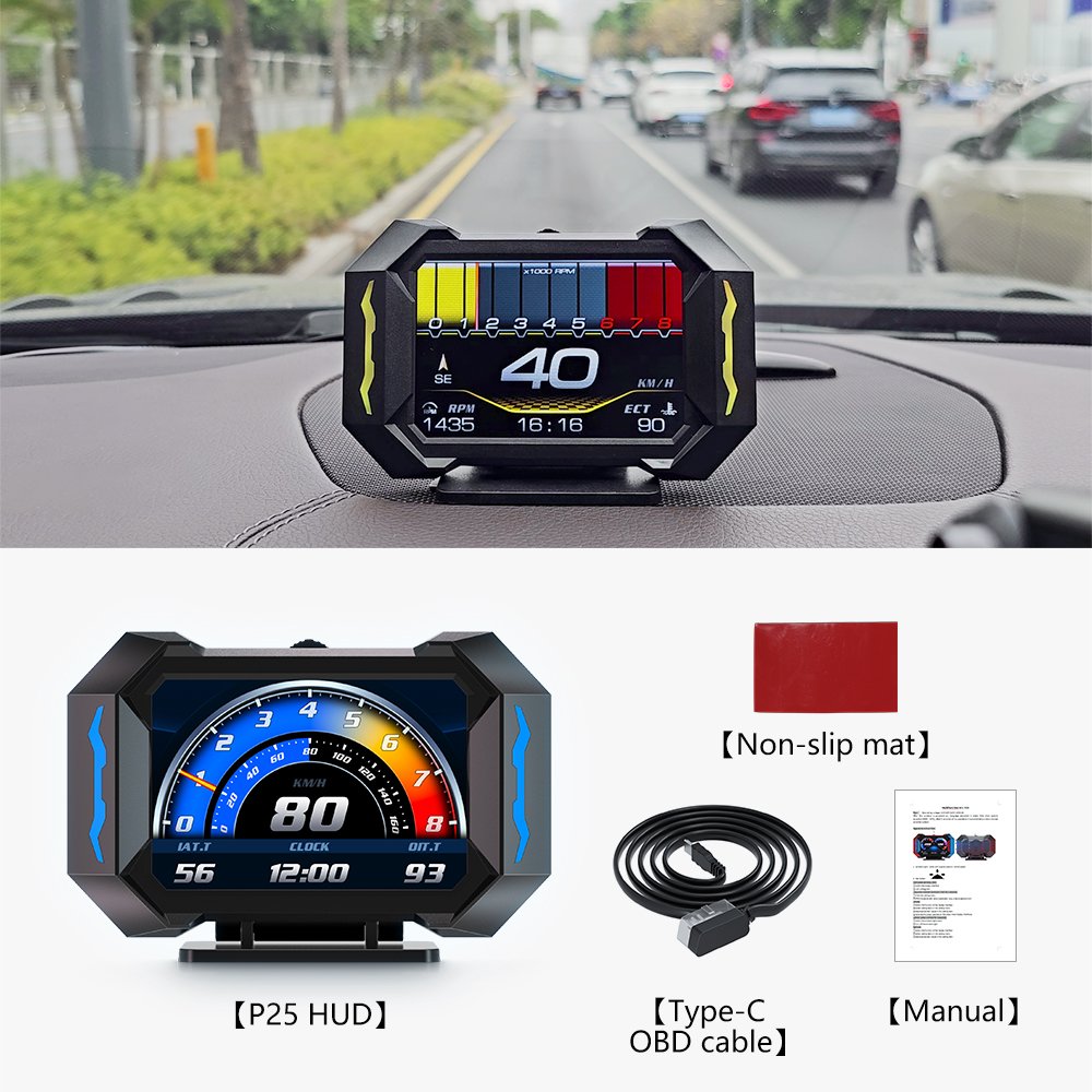 Car Windshield HUD Heads-Up Display OBD GPS Speedometer Water Temperature & Fuel Consumption Display Speeding Alarm-LCD