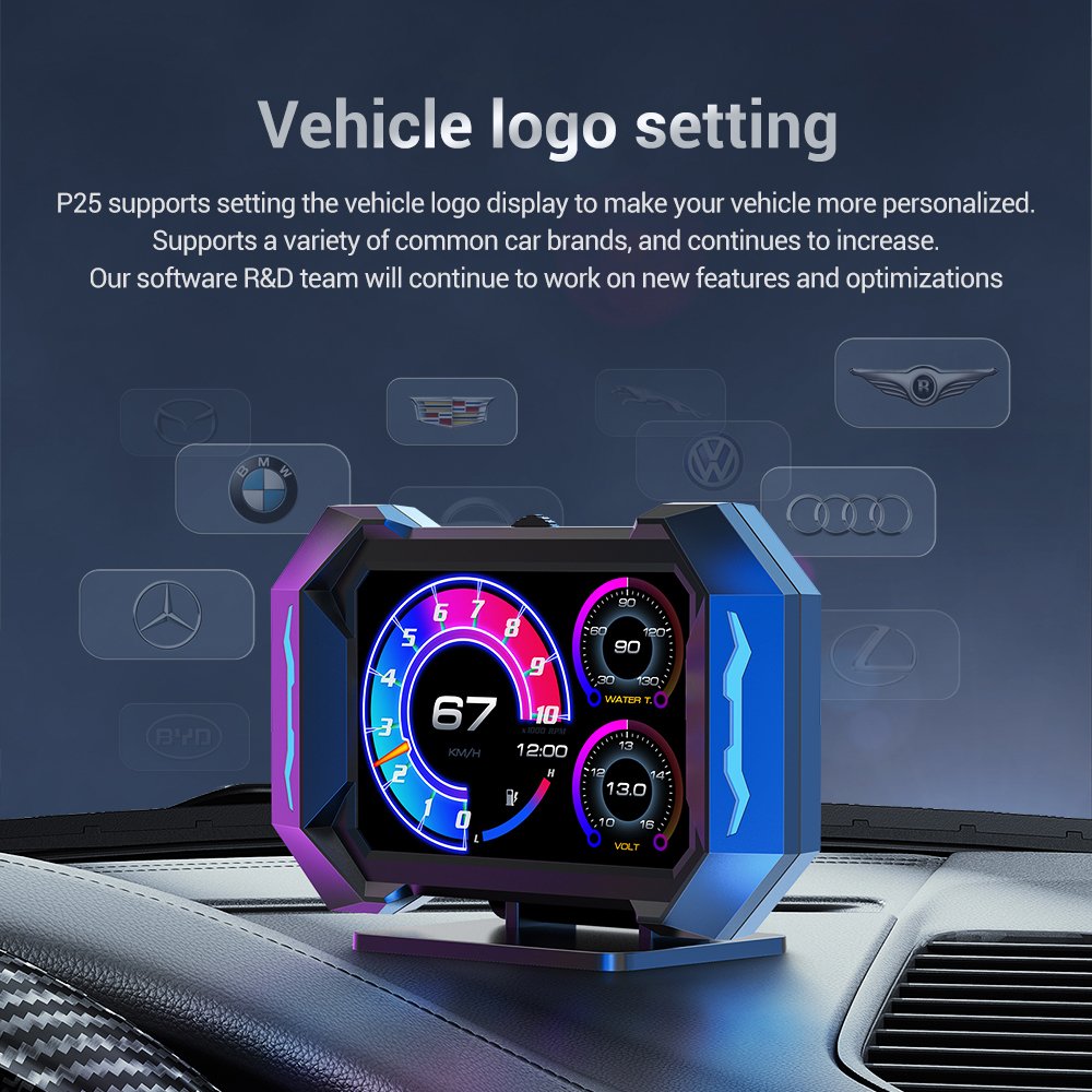 Latest Version P25 GPS Car Obd2 Meter Digital Scanner Alarm Speedometer Hud Display Water Temp RPM Turbo boost Car Accessories