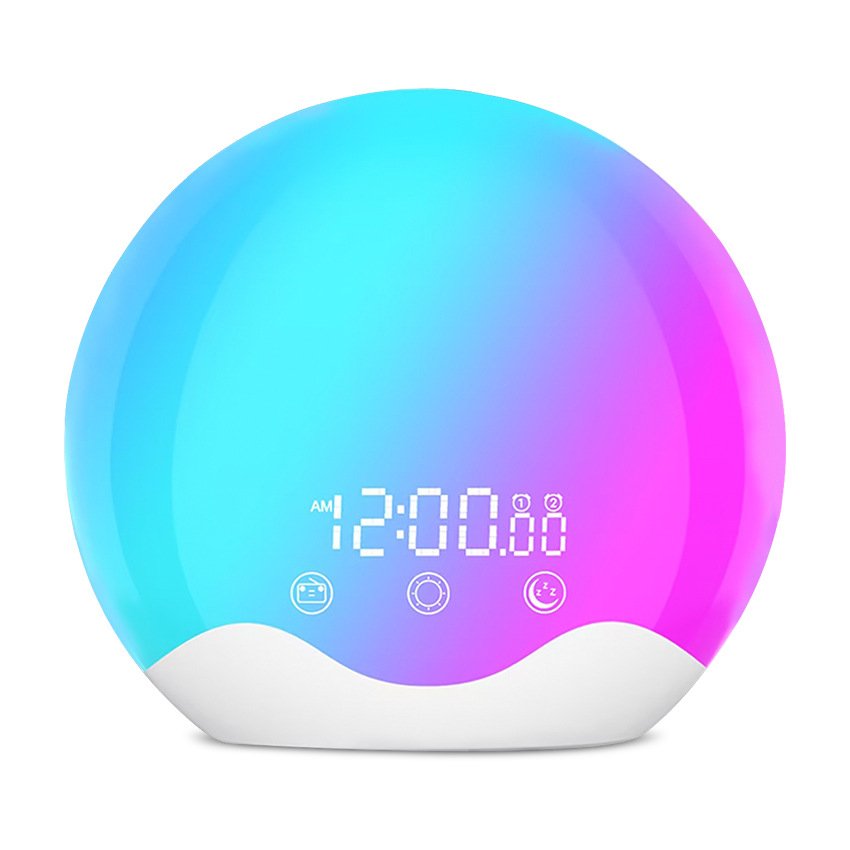 Hot Sales Smart Wake-up Alarm Clock with Colorful Ambient Light and White Noise Creative Bedside Lamp Simulating Sunrise