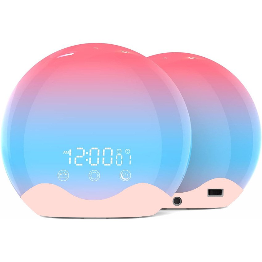 Hot Sales Smart Wake-up Alarm Clock with Colorful Ambient Light and White Noise Creative Bedside Lamp Simulating Sunrise