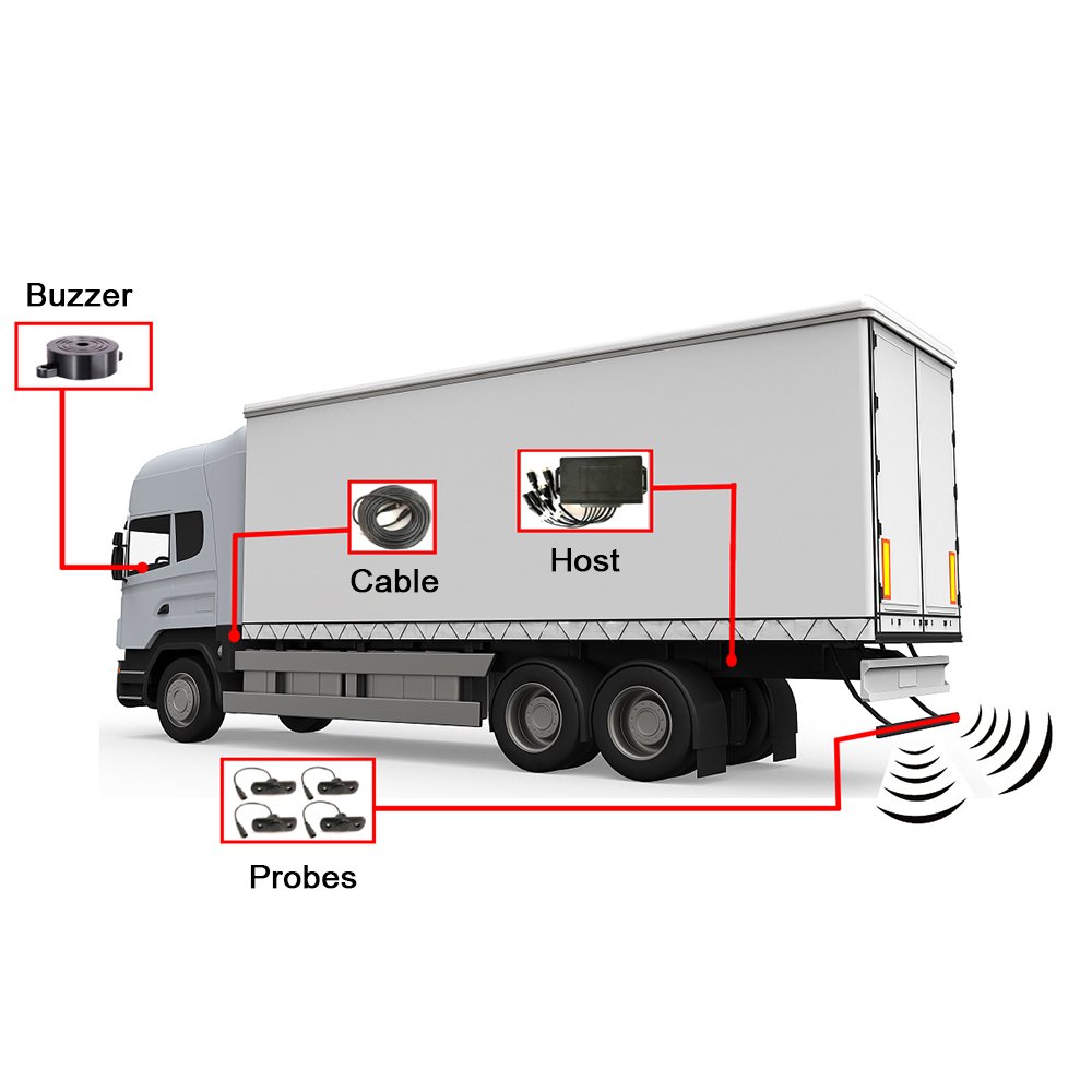Digital 4 Probes No Drilling Waterproof Ip67 Rear Parking Sensor Kit Truck Side Bus Blind Zone Early Warning System With Buzzer