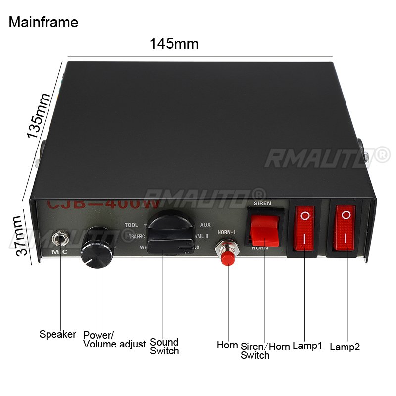 400W 12V 150DB 9-Sound Car Warning Alarm Electronic Siren Loud Car Warning Alarm Police Fire Siren Air Horn Car Horn Cessories