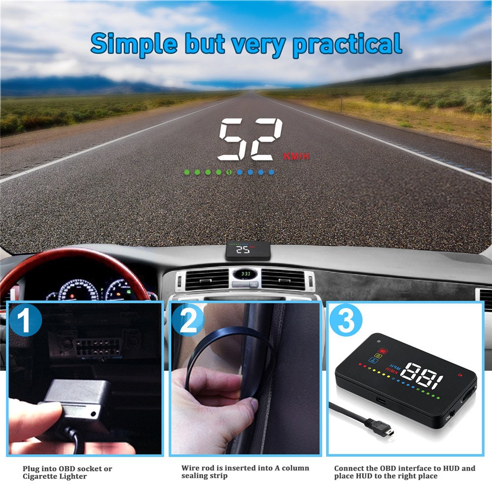 Plug and Play HD 3.5 Inch OBD2 Hud Head up Display with Speed Voltage Water Temperature RPM Display Auto Brightness Adjustment