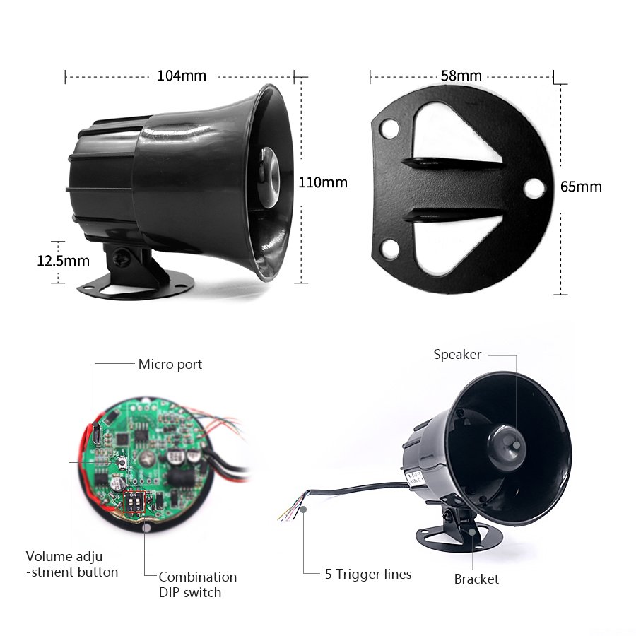 12V DC 5 Way 116dB Alarm Siren Horn for Home Security Protection System Alarm Systems Loudly Sound Siren
