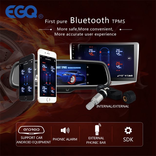 Blue Tooth BLE 4.0 APP Phone Control TPMS Car Tire Pressure Alarm Monitor 4 External Sensors