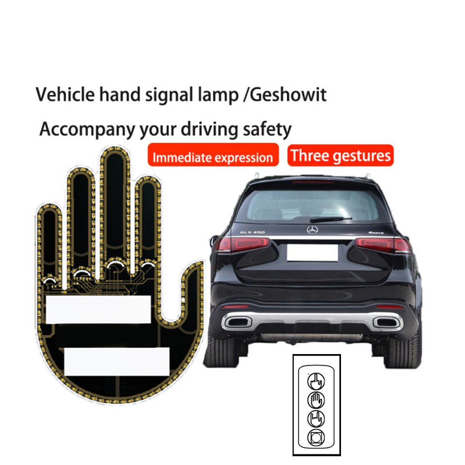 Stock Available Flik Middle Finger Led Decoration Car Light Remote Control Cool Car Accessories Warning Brake Light