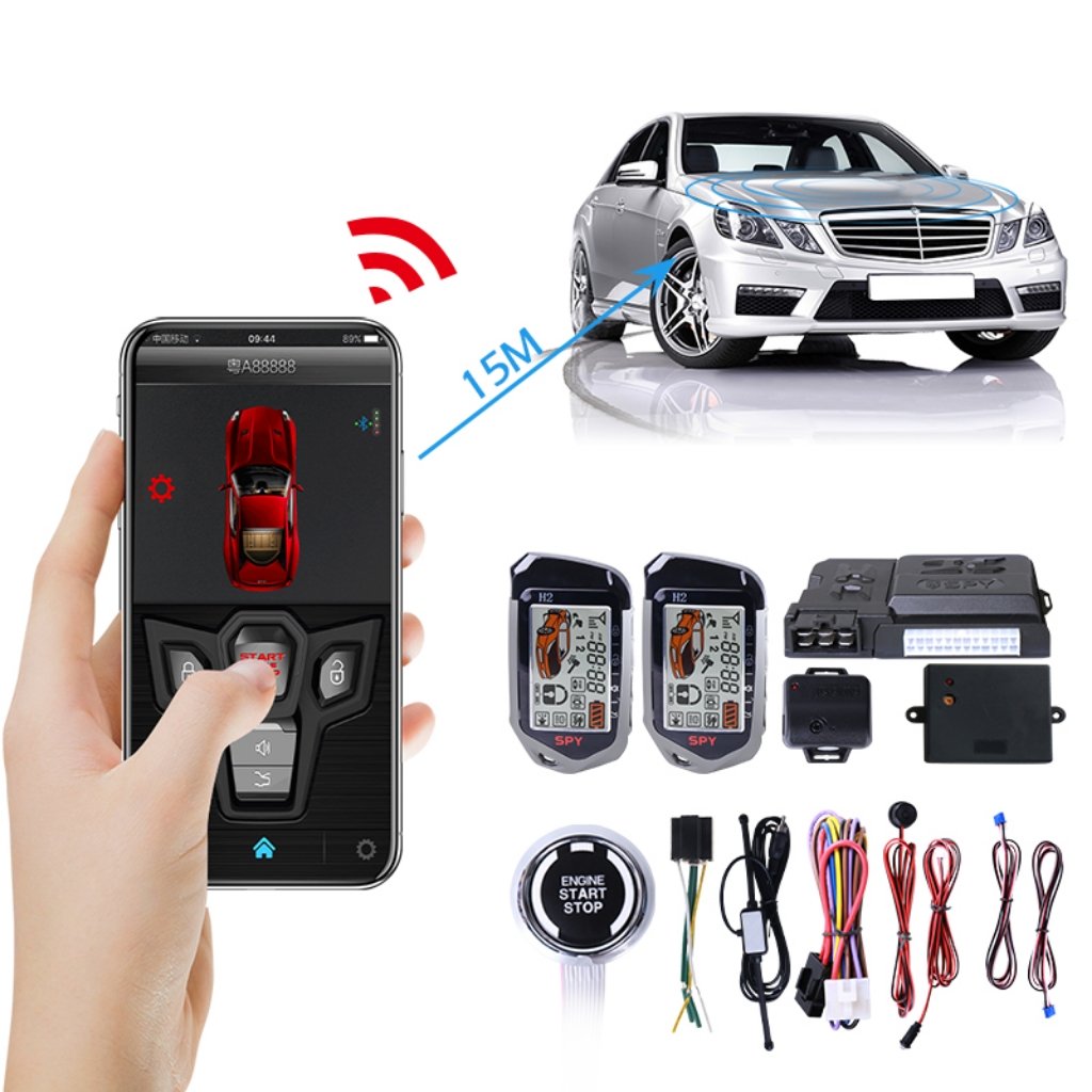 Burglar Wireless Push Start System Keyless Entry High-Definition Lcd Display Vibration Sensor Warning Car Alarm Kit Push Switch