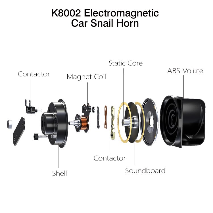 K8002 12V Snail Car Horn Two-Tone Fanfare with 410db-510db Sound Durable Aluminum 2-Way Speaker Design New Condition