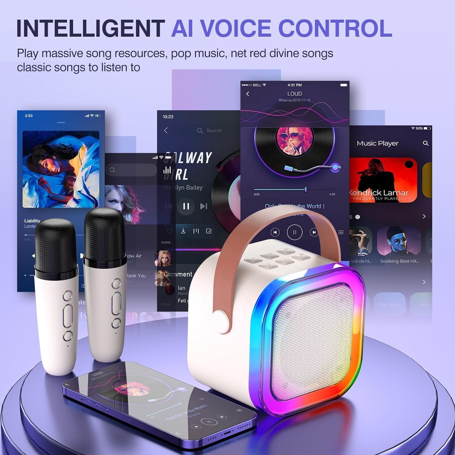 Best Selling Mini Wireless Karaoke Speaker Microphone with RGB Light Best Gift for Kids Mini Bluetooth Microphone Speaker