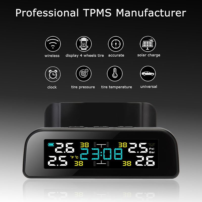 TPMS Solar Power TPMS Car Tire Pressure Alarm 360 Adjustable Monitor Auto Security System Tyre Pressure Temperature Warning New