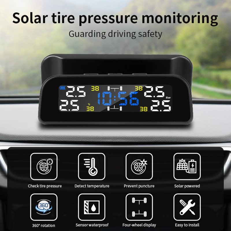 TPMS Solar Power TPMS Car Tire Pressure Alarm 360 Adjustable Monitor Auto Security System Tyre Pressure Temperature Warning New