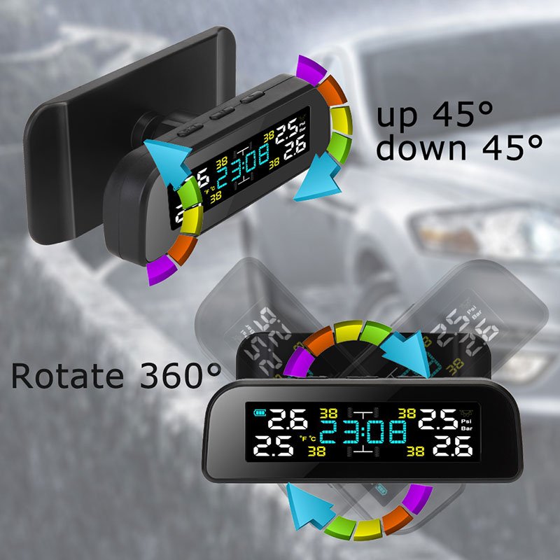 TPMS Solar Power TPMS Car Tire Pressure Alarm 360 Adjustable Monitor Auto Security System Tyre Pressure Temperature Warning New