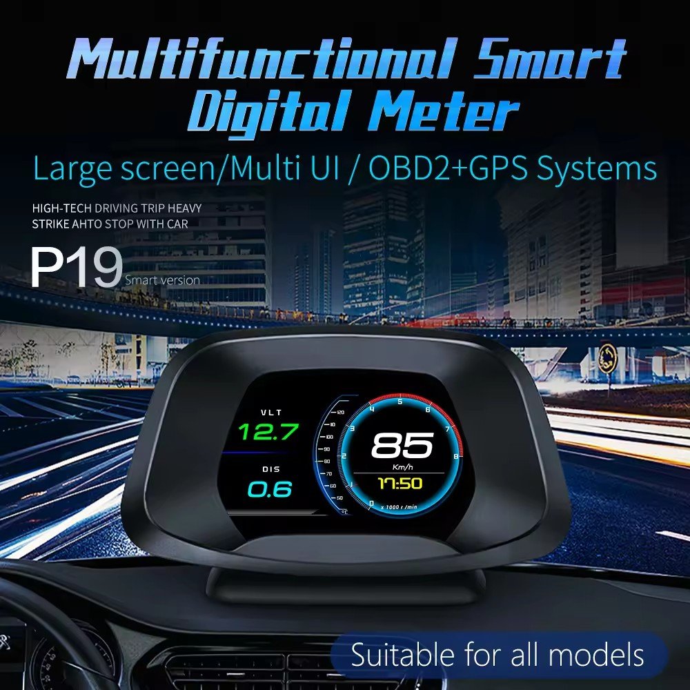 HUD P19 Hot Brake Test Digital Gauge Meter Speed Projector Head up Display Security Alarm Gadgets On-board GPS OBD2 Scanner