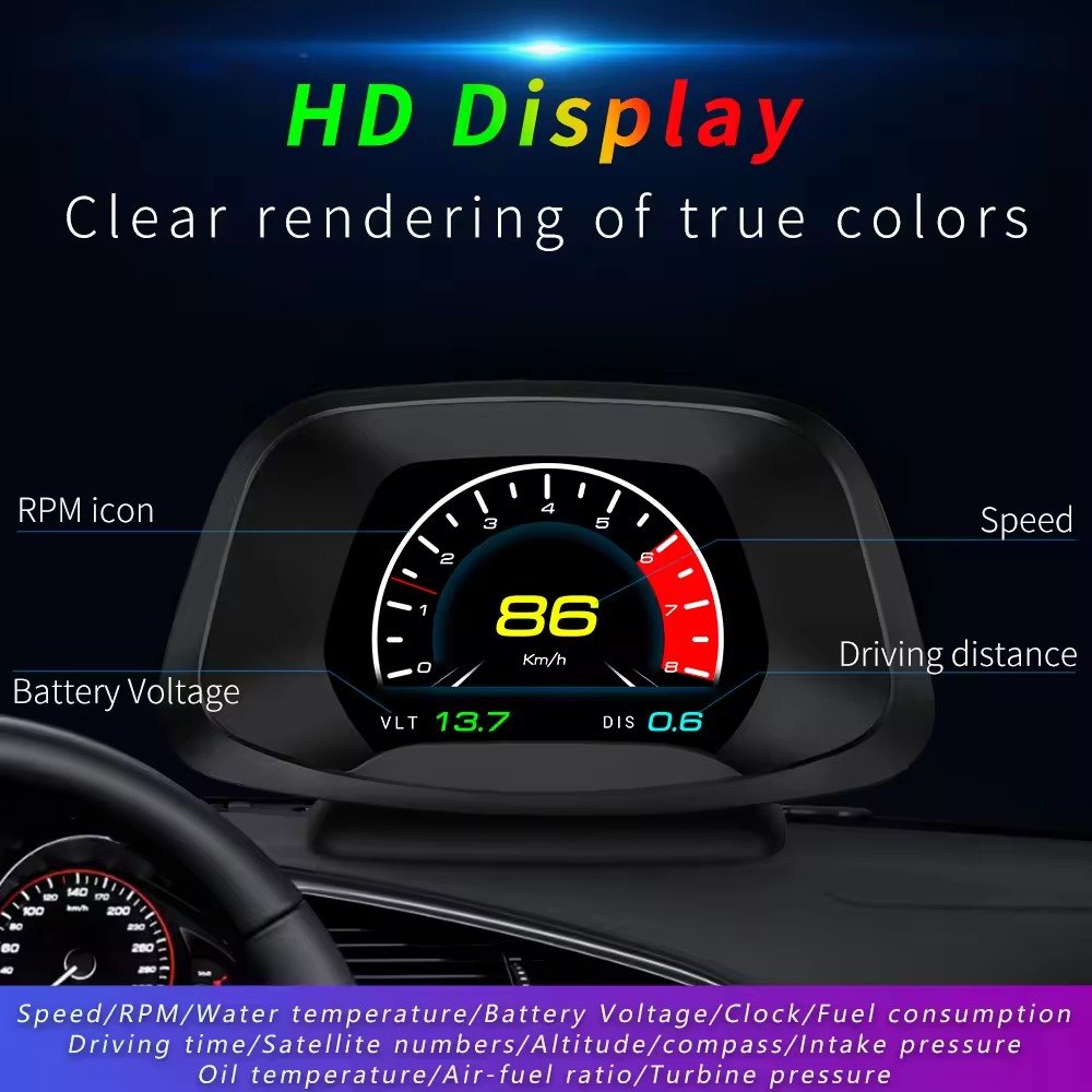 HUD P19 Hot Brake Test Digital Gauge Meter Speed Projector Head up Display Security Alarm Gadgets On-board GPS OBD2 Scanner