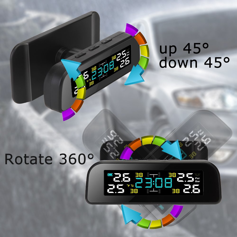 Windshield Solar External Internal Sensor TPMS Digital Pressure Tire Gauge Auto Alarms Wireless Tire Pressure Monitoring System