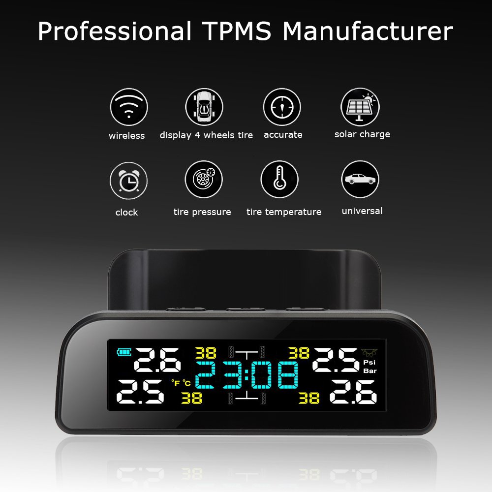Windshield Solar External Internal Sensor TPMS Digital Pressure Tire Gauge Auto Alarms Wireless Tire Pressure Monitoring System