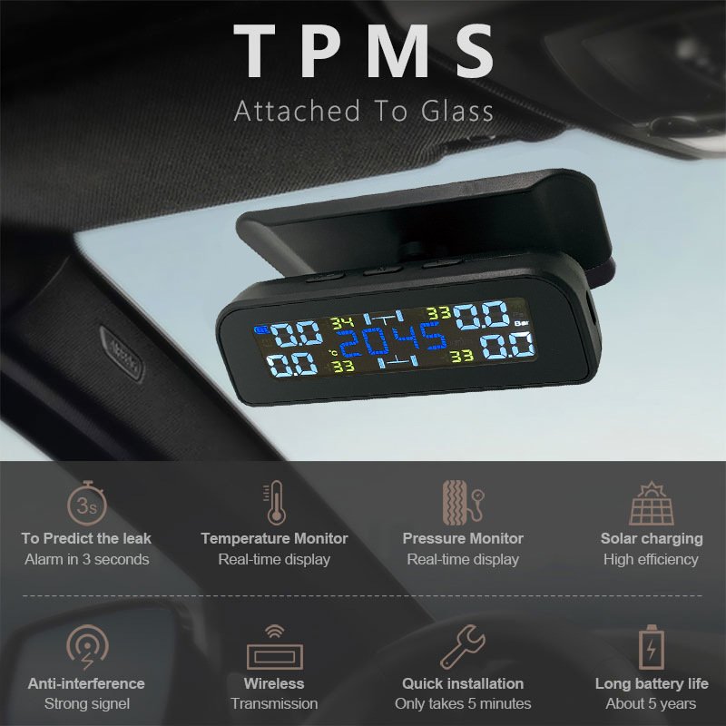 Windshield Solar External Internal Sensor TPMS Digital Pressure Tire Gauge Auto Alarms Wireless Tire Pressure Monitoring System
