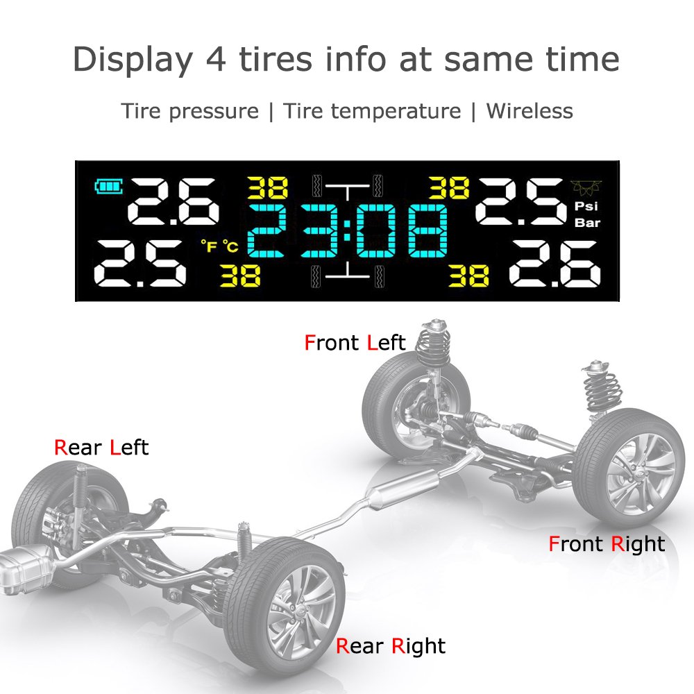 Windshield Solar External Internal Sensor TPMS Digital Pressure Tire Gauge Auto Alarms Wireless Tire Pressure Monitoring System