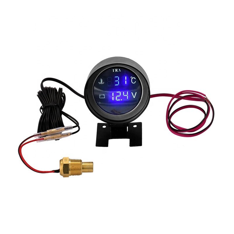 2 in 1 Round 12V 24V Led Digital Voltage Meter Tester Display Voltmeter Car Truck Water Temp Gauge Temperature Sensor