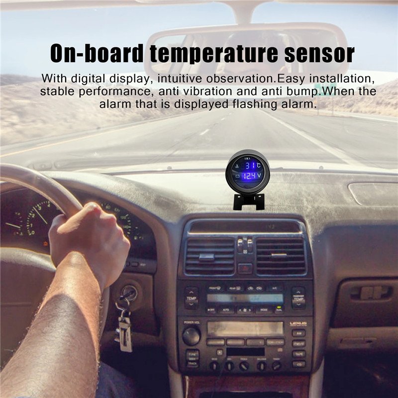 2 in 1 Round 12V 24V Led Digital Voltage Meter Tester Display Voltmeter Car Truck Water Temp Gauge Temperature Sensor