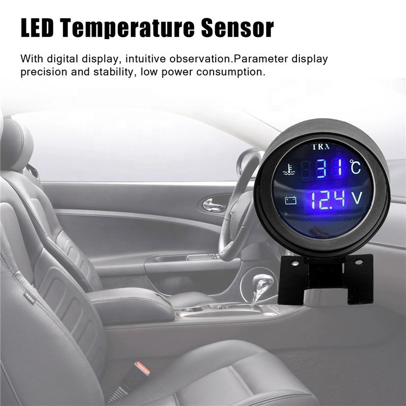 2 in 1 Round 12V 24V Led Digital Voltage Meter Tester Display Voltmeter Car Truck Water Temp Gauge Temperature Sensor