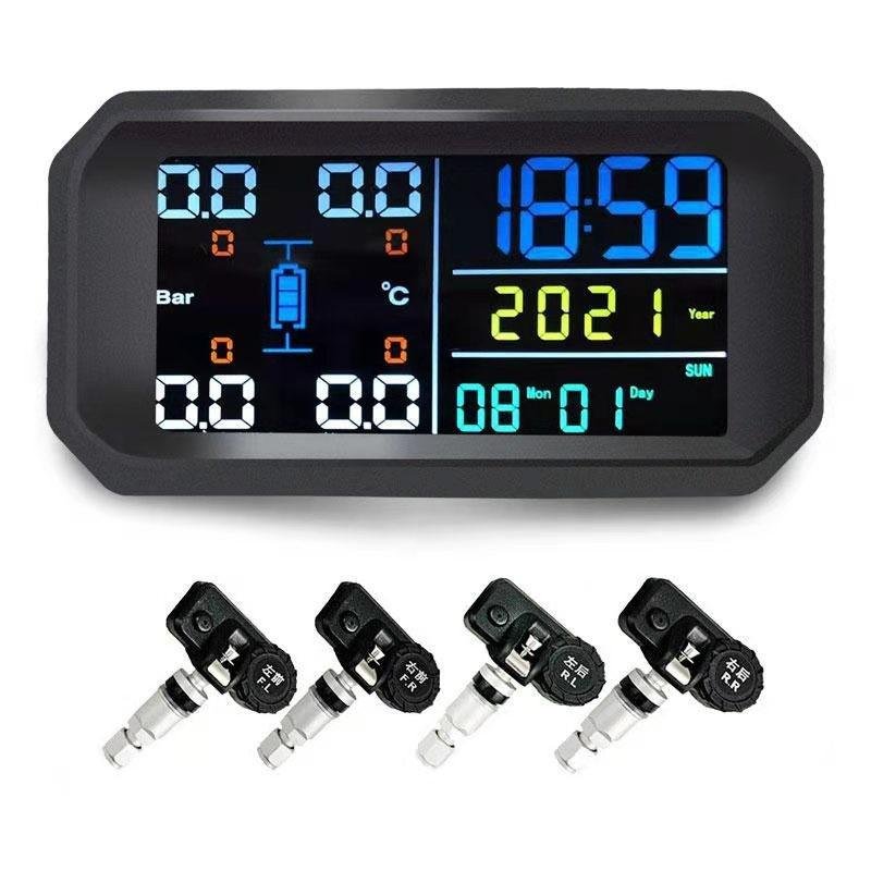 Smart Auto TPMS Tyre Pressure Monitoring Solar Digital Clock LCD Display Car Tyre Pressure Temperature Safety Alarm System