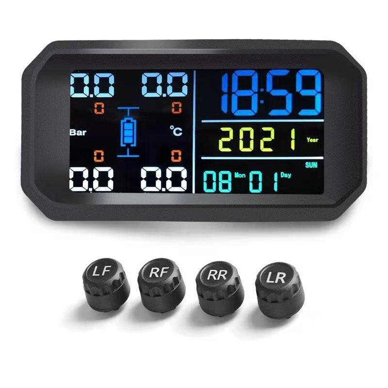 Smart Auto TPMS Tyre Pressure Monitoring Solar Digital Clock LCD Display Car Tyre Pressure Temperature Safety Alarm System