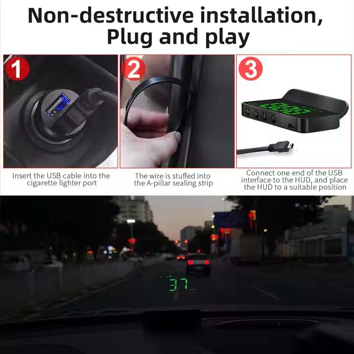 M1 GPS Speedometer Head up Display MPH/KM Overspeed Tired Warning Alarm Windshield Projector Car Hud Display