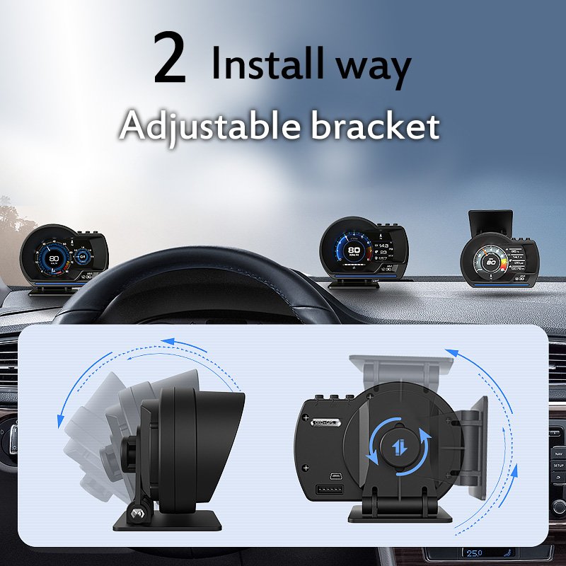Digital Car Hud Heads-Up Display Security OBD+GPS Alarm System Speedometer Windshield Projector Hud Display