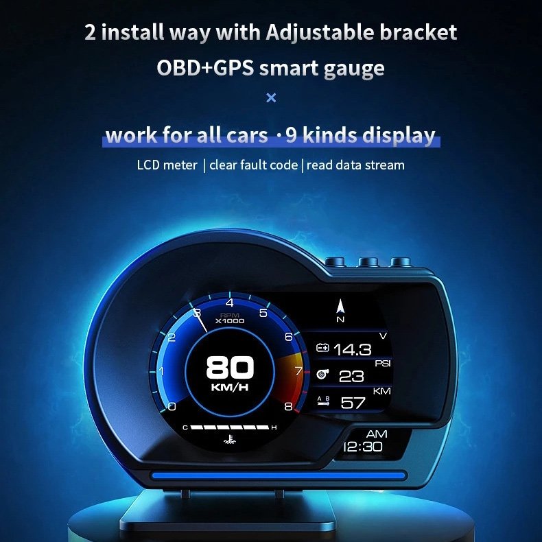 Digital Car Hud Heads-Up Display Security OBD+GPS Alarm System Speedometer Windshield Projector Hud Display