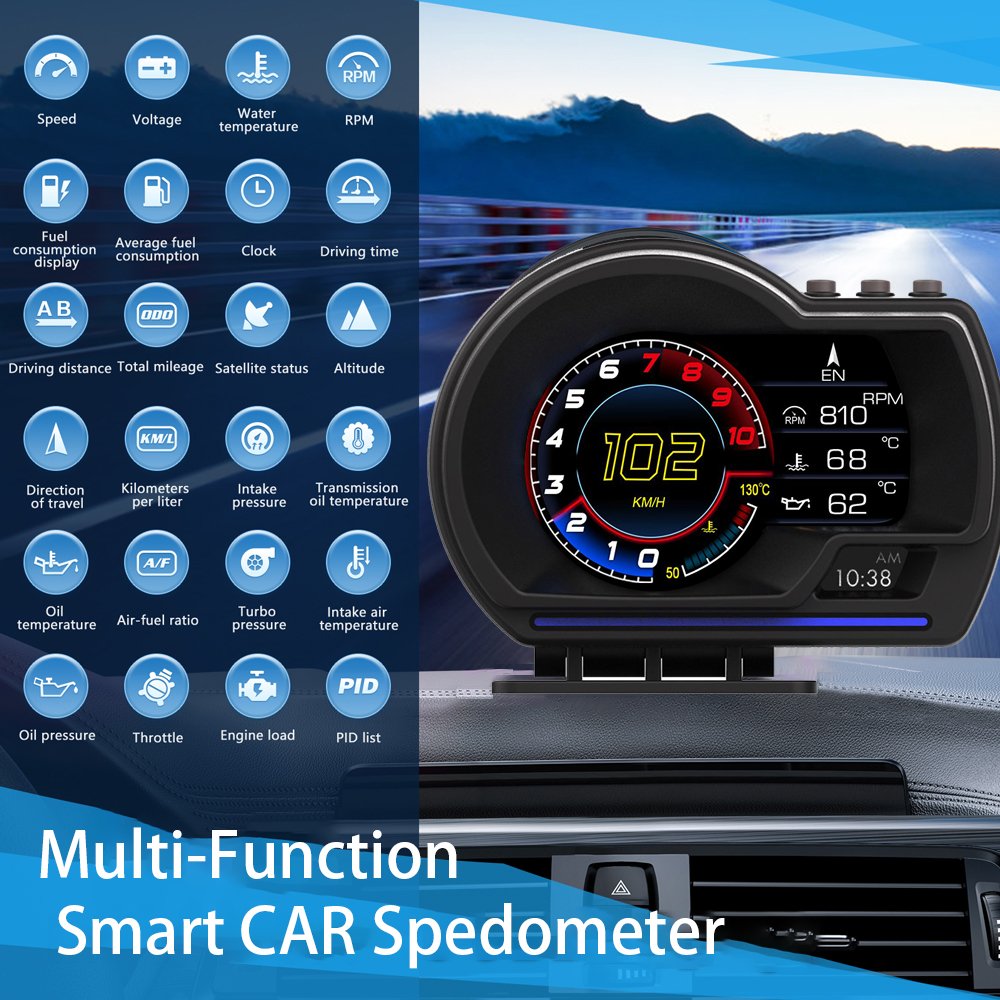 New Popular Car Gauge P6 OBD+GPS Smart Speedometer Multi-function Auto Electronics HUD for All Cars