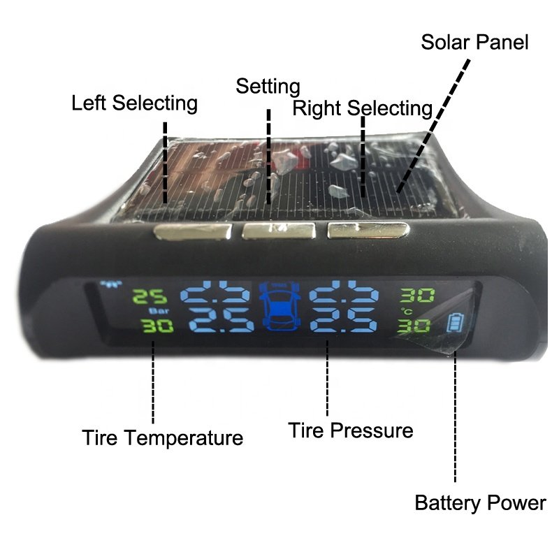 Factory Colour LED Universal Solar Charging Digital Monitor External Car Alarm TPMS Tire Pressure Sensor Gauge TPMS Temperature