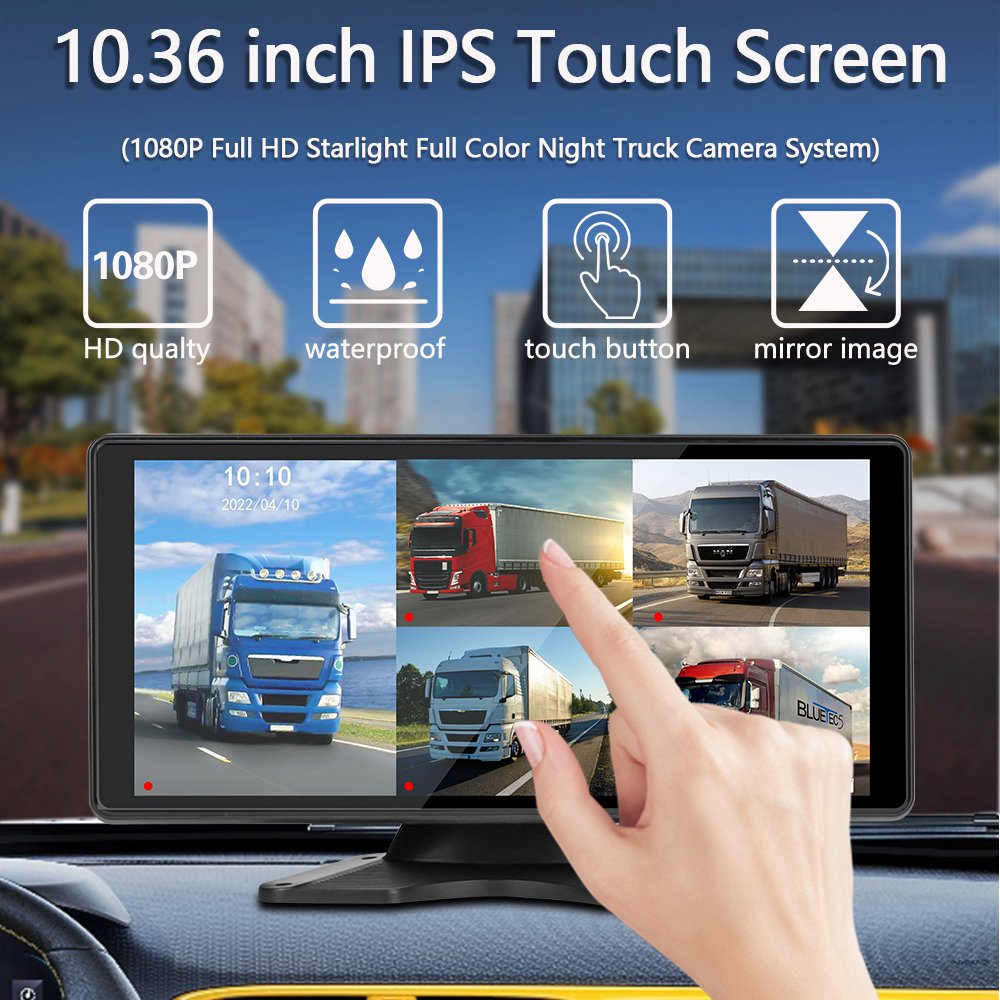 10.36 Inch 4 Channel Smart Blind Spot Radar BSD Alarm Truck Bus Car DVR Recorder Monitor with 4 PCS AHD 1080P IR Camera