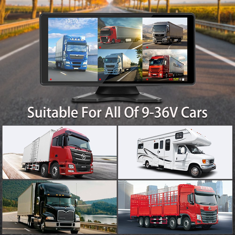 10.36 Inch 4 Channel Smart Blind Spot Radar BSD Alarm Truck Bus Car DVR Recorder Monitor with 4 PCS AHD 1080P IR Camera