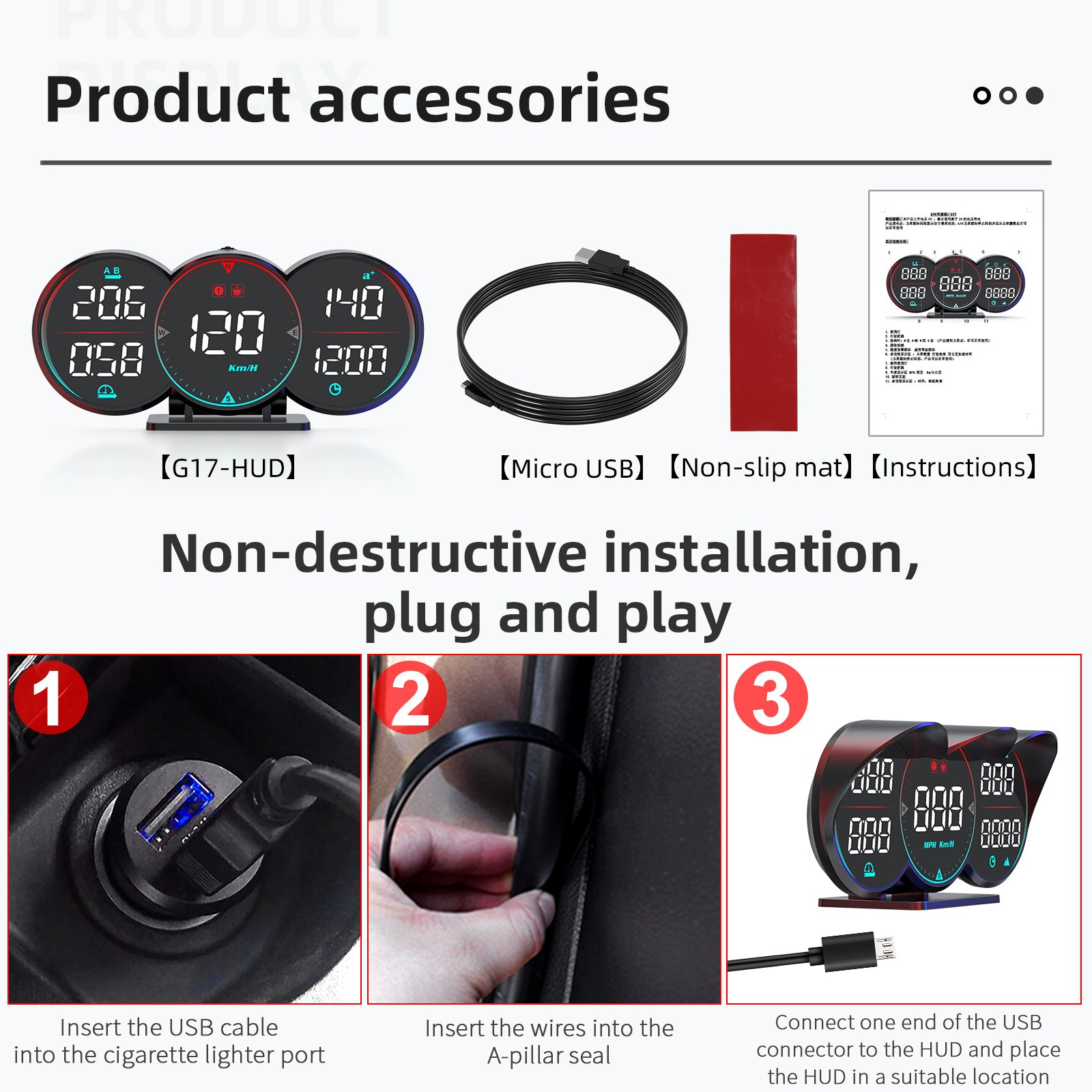 Lancol Head up Display High Definition Car Instrumentation GPS Beidou Chip HUD G17